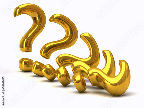 Illustration: Golden question mark signs Golden question mark signs