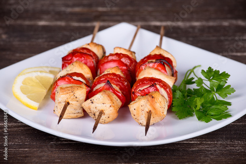 Photo: Chicken and vegetable kabobs Chicken and vegetable kabobs