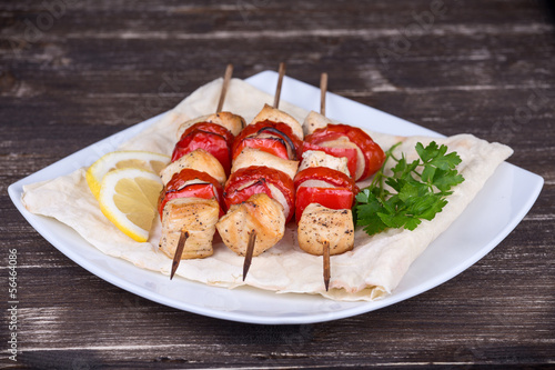 Photo: Chicken and vegetable kabobs Chicken and vegetable kabobs