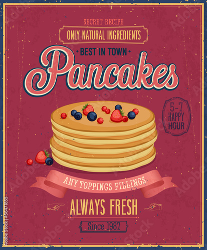 Vector: Vintage Pancakes Poster. Vector illustration. Vintage Pancakes Poster. Vector illustration.