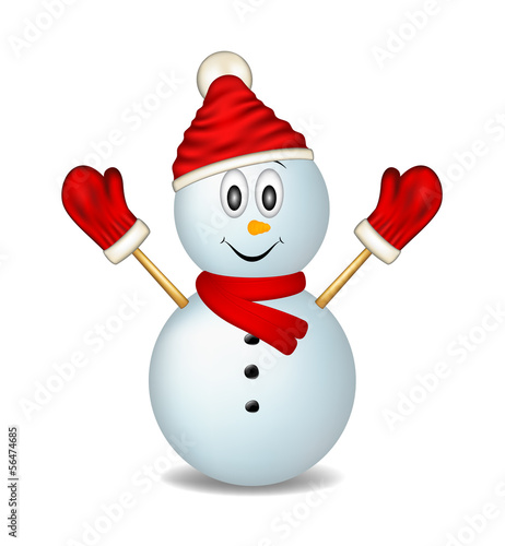 Vector: Smiling snowman wearing mittens, hat and scarf Smiling snowman wearing mittens, hat and scarf