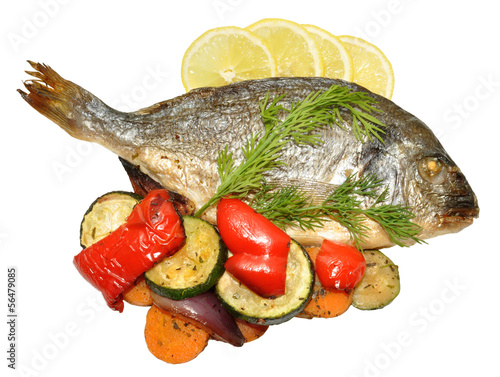 Photo: Baked Fish And Roasted Vegetables Baked Fish And Roasted Vegetables