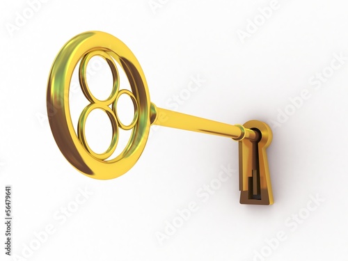 Illustration: Golden key on a white background, 3D Golden key on a white background, 3D