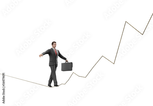 Photo: Businessman on a graph shaped tightrope Businessman on a graph shaped tightrope