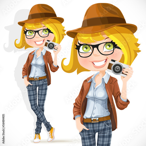 Vector: Hipster girl with a camera Hipster girl with a camera