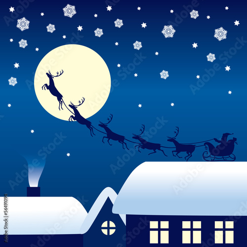 Vector: Santa Claus riding on a reindeer sleigh Santa Claus riding on a reindeer sleigh