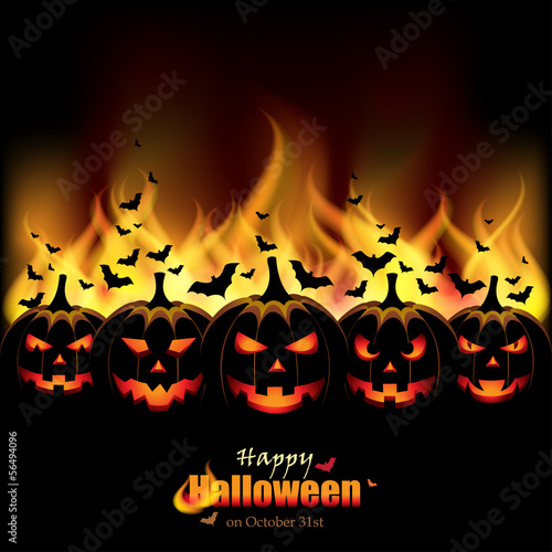 Vector: Jack O'Lanterns in front of Flames Jack O'Lanterns in front of Flames