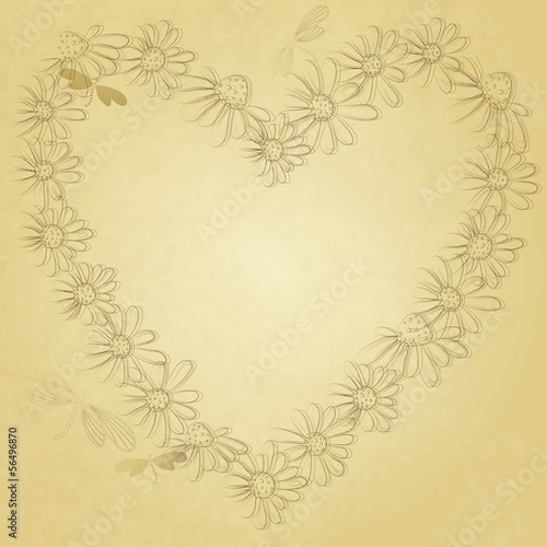Vector: Old paper with floral heart Old paper with floral heart