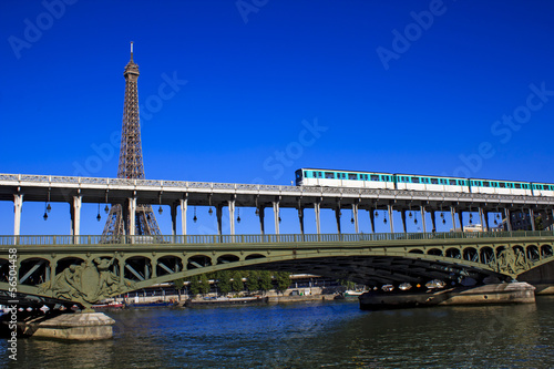 Photo: Parisian metro train crossing Passy bridge Parisian metro train crossing Passy bridge