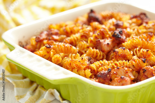Photo: Baked macaroni, chicken, cheese and tomato sauce Baked macaroni, chicken, cheese and tomato sauce