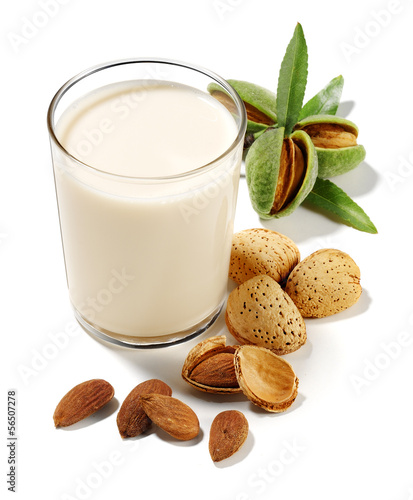 Photo: almonds drink isolated almonds drink isolated