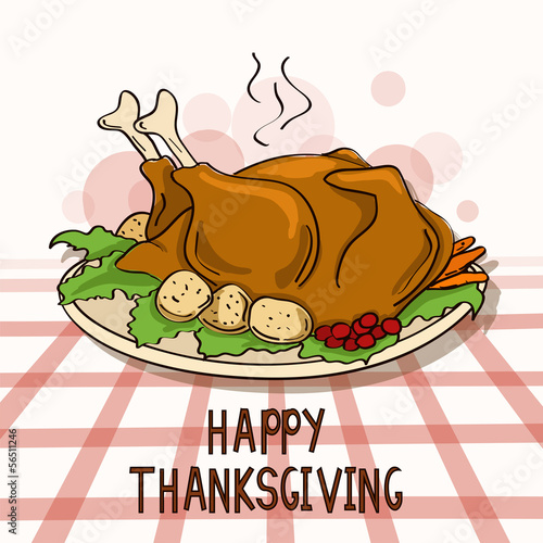 Vector: Thanksgiving card with roasted turkey bird Thanksgiving card with roasted turkey bird