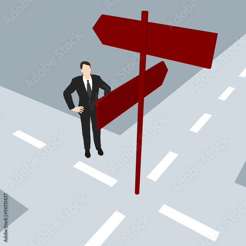 Illustration: Geschäftsmann vor der Strassenkreuzung / Illustration Geschäftsmann vor der Strassenkreuzung / Illustration