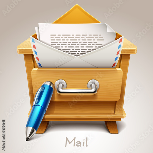 Vector: Wooden drawer illustration for mail icon Wooden drawer illustration for mail icon