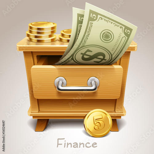 Vector: Wooden drawer illustration for finance icon Wooden drawer illustration for finance icon