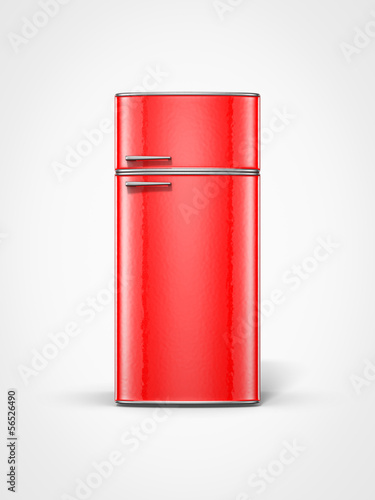 Illustration: old retro vintage red refrigerator in front view old retro vintage red refrigerator in front view