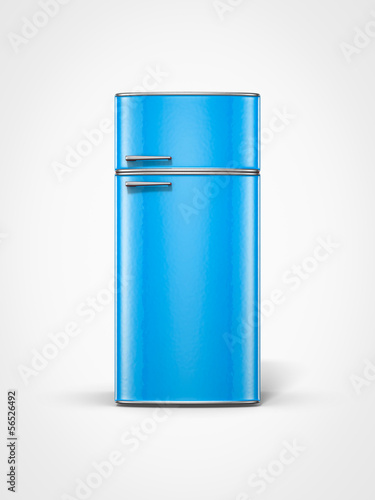Illustration: retro vintage old blue refrigerator in front view retro vintage old blue refrigerator in front view