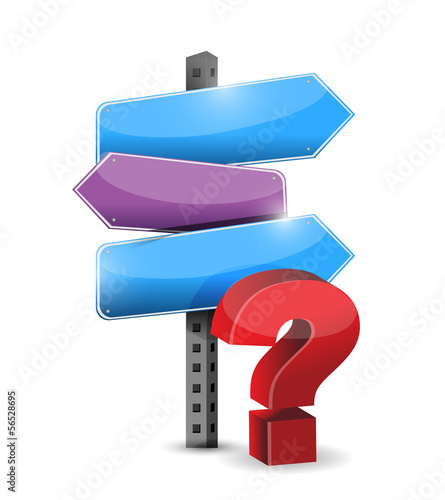 Illustration: three way question mark road sign illustration three way question mark road sign illustration