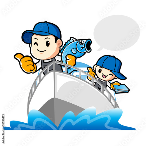 Vector: Father and son are holding fish. Work and Job Character Design S Father and son are holding fish. Work and Job Character Design S