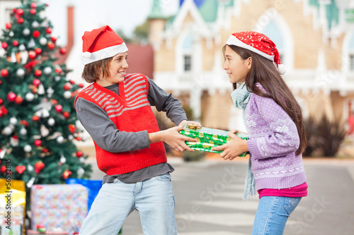 Photo: Friends Pulling Christmas Gift Friends Pulling Christmas Gift