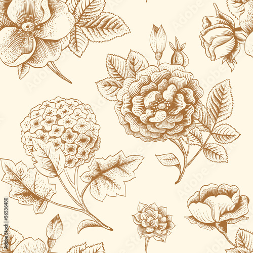 Vector: Seamless pattern with vintage flowers. Seamless pattern with vintage flowers.
