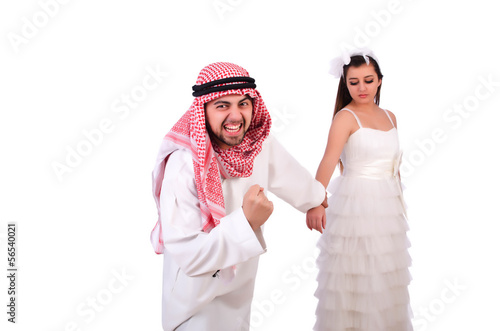 Photo: Arab man with his wife on white Arab man with his wife on white