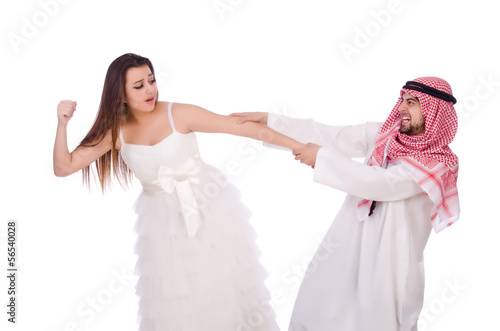 Photo: Arab man with his wife on white Arab man with his wife on white