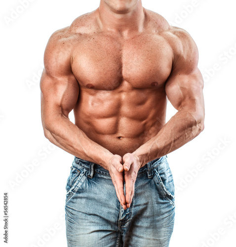 Photo: Bodybuilder isolated on white Bodybuilder isolated on white