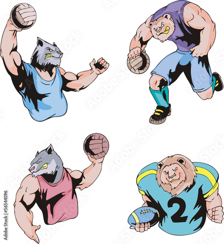 Vector: Sport mascots - volleyball and american football Sport mascots - volleyball and american football