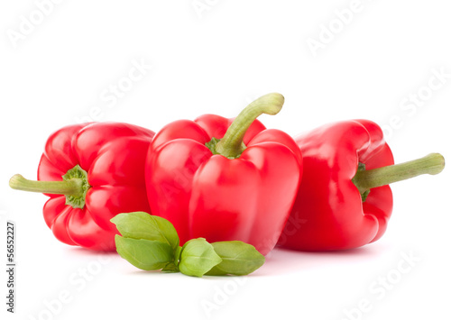 Photo: Sweet red pepper and basil leaves still life Sweet red pepper and basil leaves still life