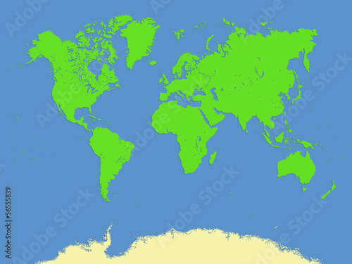Illustration: World map with minimal bevel ,emboss and drop shadow style World map with minimal bevel ,emboss and drop shadow style