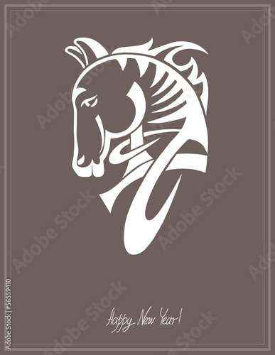 Vector: digital drawing of tribal head horse silhouette, symbol of 2014 digital drawing of tribal head horse silhouette, symbol of 2014