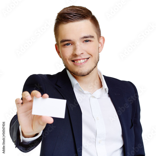 Photo: Man with blank card Man with blank card