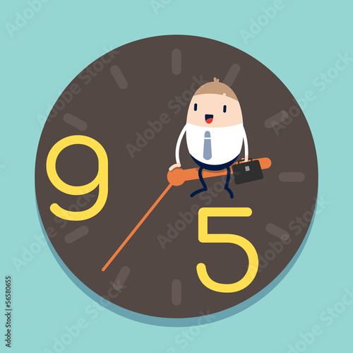 Vector: businessman sitting on hour hand of Clock with 9 to 5 concept businessman sitting on hour hand of Clock with 9 to 5 concept