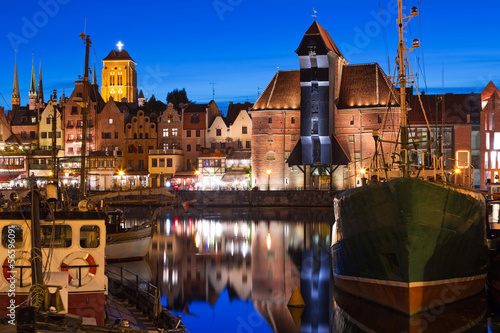 Photo: Architecture of old town in Gdansk at night, Poland Architecture of old town in Gdansk at night, Poland