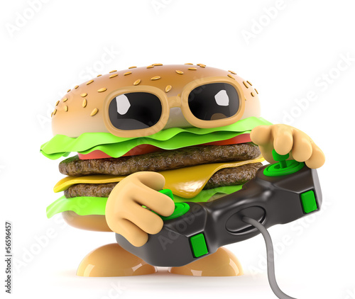 Illustration: Burger plays a videogame Burger plays a videogame