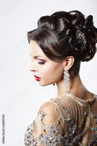 Photo: Classy Brown Hair Lady with Jewelry and Festive Hairstyle Classy Brown Hair Lady with Jewelry and Festive Hairstyle