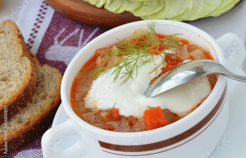 Photo: Cabbage soup with sour cream. Cabbage soup with sour cream.
