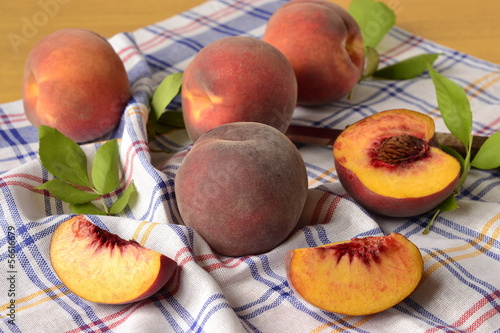Photo: Fresh peaches on the table Fresh peaches on the table