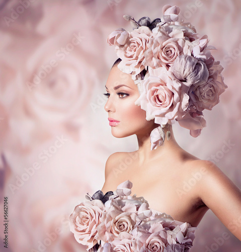 Photo: Fashion Beauty Model Girl with Flowers Hair. Bride Fashion Beauty Model Girl with Flowers Hair. Bride