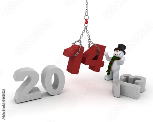 Illustration: snowman bringing in the new year snowman bringing in the new year