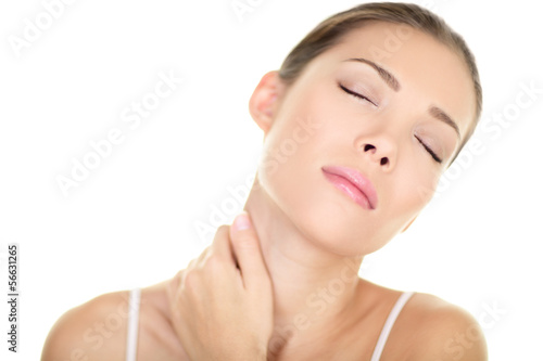 Photo: Neck pain muscle stress - Asian woman massaging Neck pain muscle stress - Asian woman massaging
