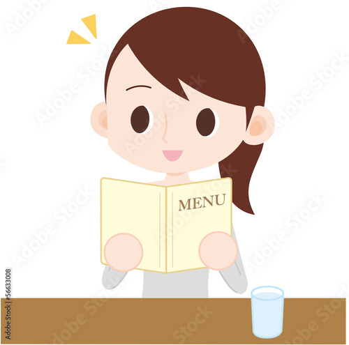 Illustration: 飲食店で注文をする女性 上半身 飲食店で注文をする女性 上半身