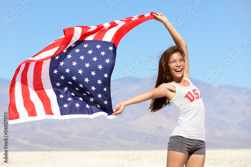 Photo: American flag - woman USA sport athlete winner American flag - woman USA sport athlete winner