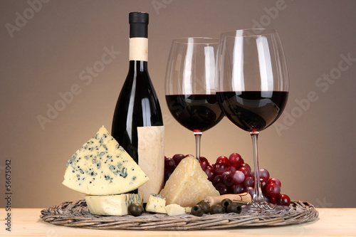 Photo: Refined still life of wine, cheese and grapes Refined still life of wine, cheese and grapes