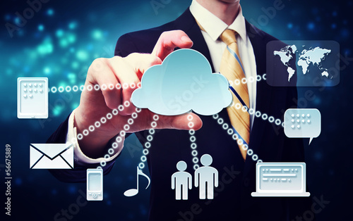 Photo: Business man with cloud connectivity concept Business man with cloud connectivity concept