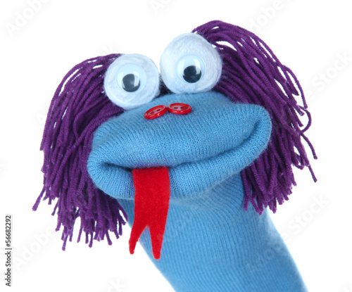 Photo: Cute sock puppet isolated on white Cute sock puppet isolated on white