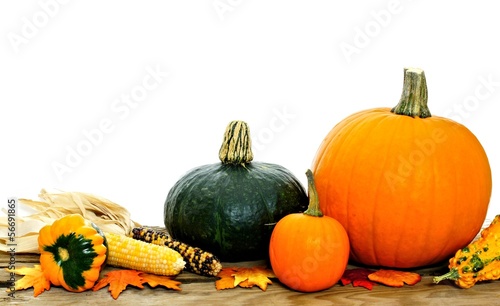 Photo: Harvest vegetables on wood with white background Harvest vegetables on wood with white background