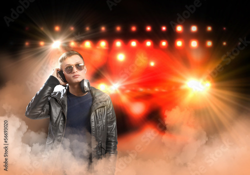 Photo: Rock musician wearing headphones Rock musician wearing headphones