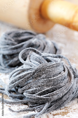 Photo: Homemade fresh black squid ink pasta nests Homemade fresh black squid ink pasta nests